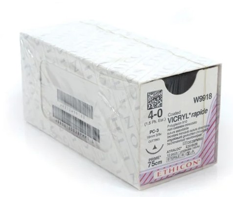 Picture of Vicryl Rapide Suture - Braided, Undyed, Abosrbable, Gauge: 4/0 Length: 75cm 16mm P Needle Curved Cutting