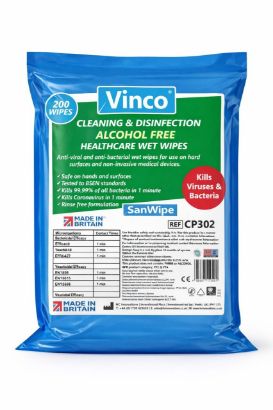 Picture of Vinco-Zerowipe Refill Alcohol Free Cleaning and Sanitising  Wipes 200 Sheet  (fragranced) 20x 20