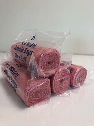 Red Fully Soluble (Hot Water) Laundry Bags (4 Rolls x 25pcs)