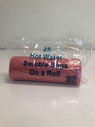 Red Fully Soluble (Hot Water) Laundry Bags (4 Rolls x 25pcs)